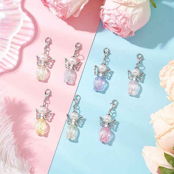 Украшения из стеклянного жемчуга ангела, с АБС-пластиком и застежками-кнопками для украшений сумок