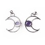 Gemstone Pendants, with Brass Findings, Moon