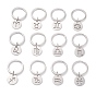 304 Stainless Steel Keychain, with 201 Stainless Steel Pendants, Flat Round with Constellations Pattern, Hollow