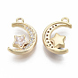 Brass Micro Pave Cubic Zirconia Pendants, Nickel Free, Moon with Star, Clear