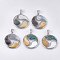 Mixed Shell Pendants, with Resin and Alloy Findings, Flat Round, Platinum