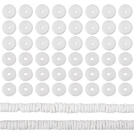 2 Strands Natural White Shell Beads Strands, Disc/Flat Round, Heishi Beads
