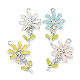 UV Plating Alloy Enamel Pendants, with Rhinestone, Cadmium Free & Lead Free, Platinum, Flower