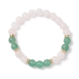 8.5Мм круглые браслеты из натурального зеленого авантюрина и розового кварца с эластичными бусинами