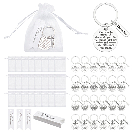 Flat Round Stainless Steel Pendant Keychains, with Organza Gift Bags and Paper Thank You Gift Tags