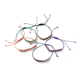 Bracelets tressés en perles de rocaille en verre galvanisé, bracelet noeud carré en cordon de polyester ciré, trou rond rocailles