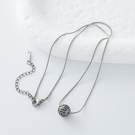 304 Stainless Steel Textured Round Ball Pendant Round Snake Chain Necklaces for Women and Men