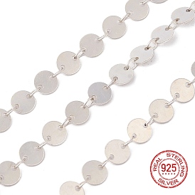925 Sterling Silver Flat Round Link Chains, Soldered