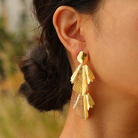 Leaf Shape Brass Stud Earrings, Dangle Earring for Women