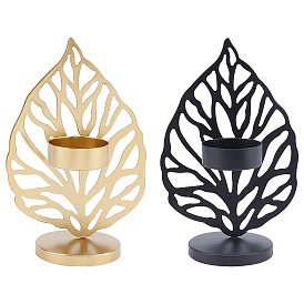 PANDAHALL ELITE 2Pcs 2 Colors Iron Candle Holder, for Wedding Party Home Decoration, Leaf