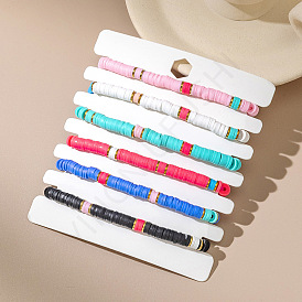 6 Браслеты из плетеных бусин в богемном стиле из полимерной глины в форме дисков для женщин, со сплавом, золотые