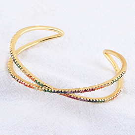 Colorful Geometric Rainbow Bracelet with Crossed Zircon Stones, Perfect for Summer Fashion