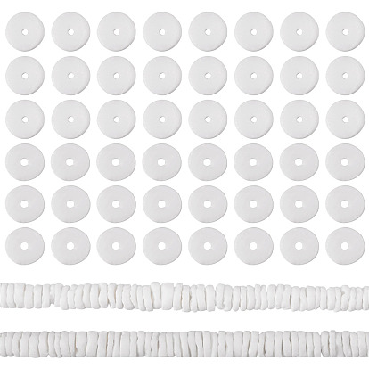 2 Strands Natural White Shell Beads Strands, Disc/Flat Round, Heishi Beads