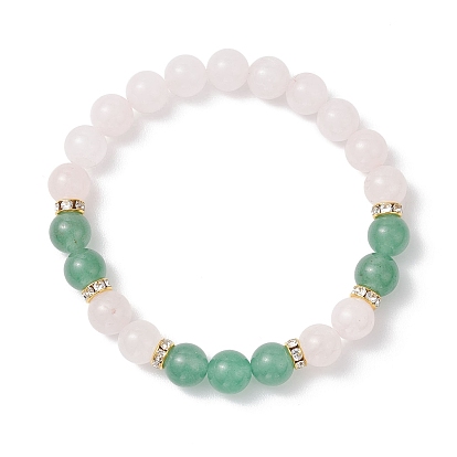 8.5Мм круглые браслеты из натурального зеленого авантюрина и розового кварца с эластичными бусинами