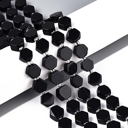 Природные обсидиана бисер нитей, шестиугольник, с бисером