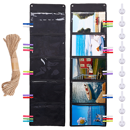 2шт. прямоугольные тканевые подвесные сумки для хранения, с 25 шт. деревянных скрепок, 1 пучком веревки и 10 шт. бесшовных гвоздей