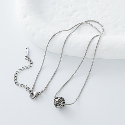 304 Stainless Steel Textured Round Ball Pendant Round Snake Chain Necklaces for Women and Men