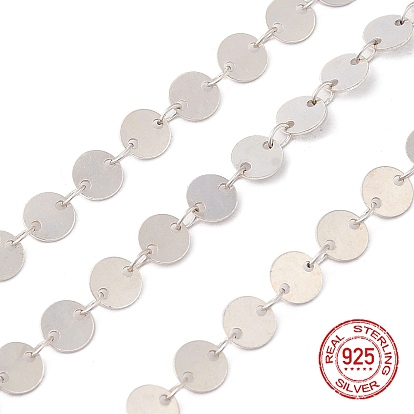 925 Sterling Silver Flat Round Link Chains, Soldered
