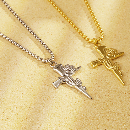 304 Stainless Steel Rose Sword Pendant Necklaces for Women's Daily Wear