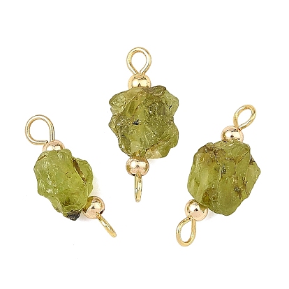 304 Stainless Steel with Raw Rough Natural Peridot Beads Connector Charms, Nuggets Links