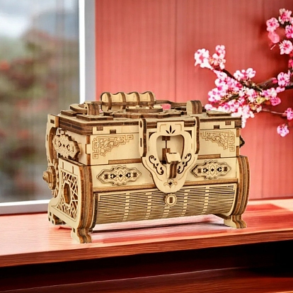 Cajas de joyería de madera de rompecabezas de bricolaje con asa, cofre de almacenamiento de bricolaje caja del tesoro para pendientes, Anillos, Esposas, 