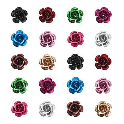 50Pcs 10 Colors Aluminum Beads, Frosted, Long-Lasting Plated, 5-Petal Flower