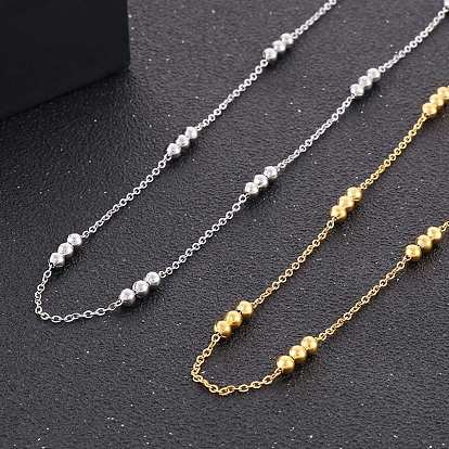 304 Stainless Steel Round Beaded Link Chain Necklaces for Women