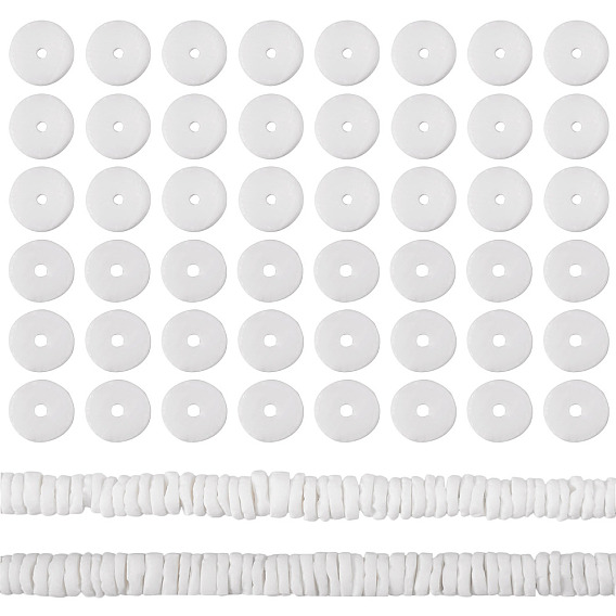 2 Strands Natural White Shell Beads Strands, Disc/Flat Round, Heishi Beads
