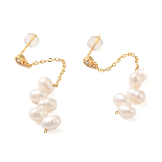 Sterling Silver Studs Earrings, with Natural Pearl, Jewely for Women