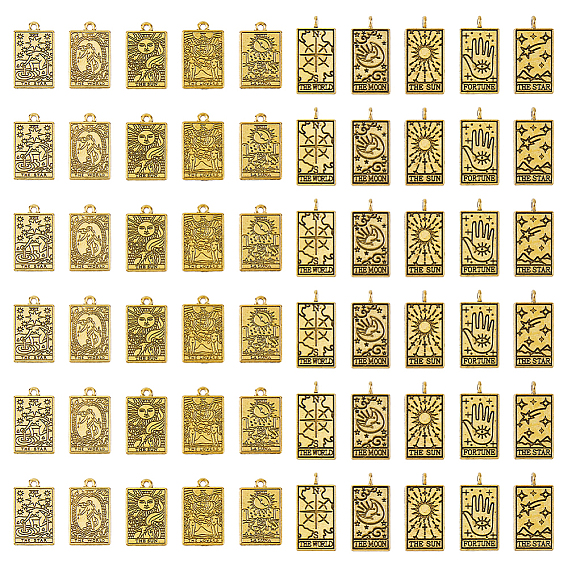 60 шт 10 подвески из сплава в тибетском стиле, прямоугольник с рисунком таро