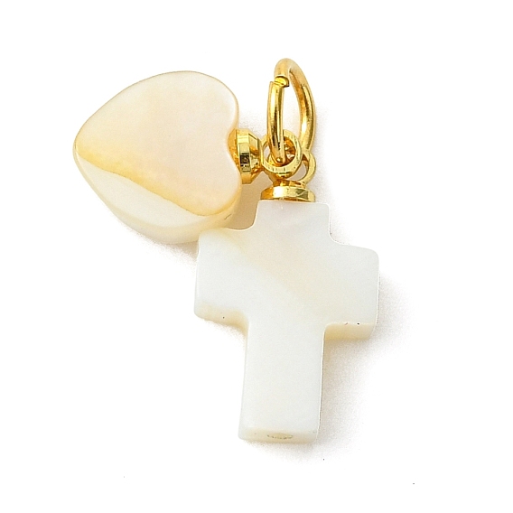 Природные подвески оболочки, Религиозные подвески в виде креста и сердца с соединительными кольцами из нержавеющей стали., цвет морской раковины