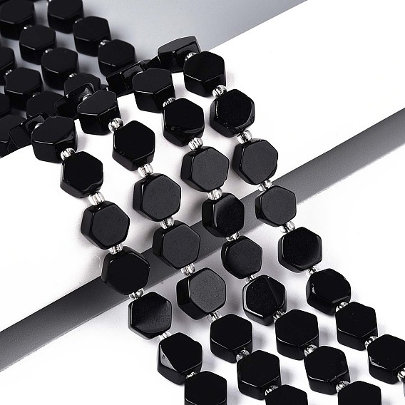 Природные обсидиана бисер нитей, шестиугольник, с бисером