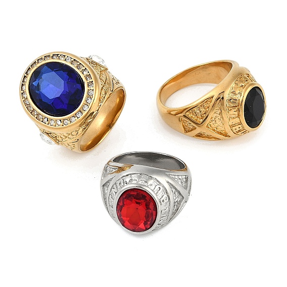 Овальные 304 из нержавеющей стали стеклянные кольца перста, Широкополосные кольца для мужчин, ионное напыление (IP)