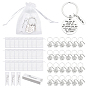 Flat Round Stainless Steel Pendant Keychains, with Organza Gift Bags and Paper Thank You Gift Tags