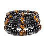 Немагнитные мужские эластичные браслеты из синтетического гематита и натурального тигрового глаза с бисером