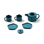 Mini Alloy Tea Set Display Decorations, Dollhouse Accessories, for Home Office Tabletop, Teapot, Teacup & Saucer