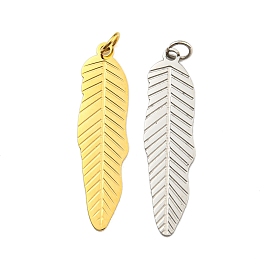 Ion Plating(IP) 304 Stainless Steel Pendants, with Jump Ring, Feather Charm