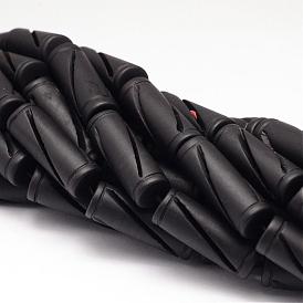 Природные бразильские черный камень бисер пряди, резные колонки, 35x12 мм, отверстие : 1 мм, около 12 шт / нитка, 15.94 дюйм