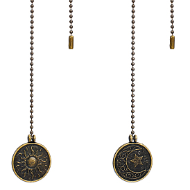 Brass Pendants, with Alloy Ball Chain, Flat Round with Moon & Sun