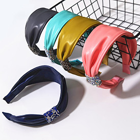 Chic PU Headband with Rhinestone Buckle for Women - Wide Side Knot Hair Accessories