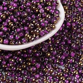 Glass Seed Beads, Inside Colours, Half Gilded/Silver Plated, Round