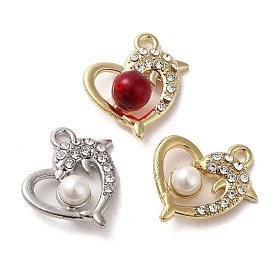 Alloy with Rhinestone Pendants, with Resin Imitation Pearl, Heart with Dolphin Charms