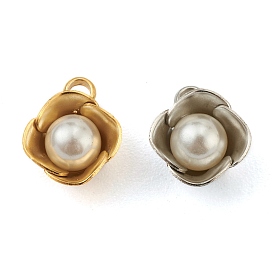 304 colgantes de acero inoxidable, con perlas de imitación de plástico blanco, 3 d flor