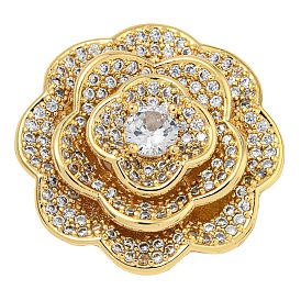 Rack Plating Brass Pave Clear Cubic Zirconia Flower Multi-Strand Links, Lead Free & Cadmium Free, Long-Lasting Plated