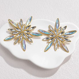 304 серьги-гвоздики из нержавеющей стали со стеклянными вставками для женщин, цветок