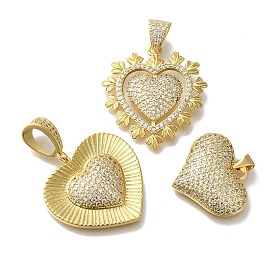 Heart Rack Plating Brass Micro Pave Clear Cubic Zirconia Pendant, Long-Lasting Plated, Lead Free & Cadmium Free