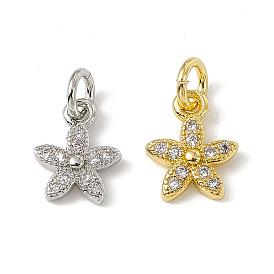 Brass Micro Pave Cubic Zirconia Charms, with Jump Rings, Star Charm