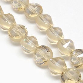 Electroplate Frosted Crystal Glass Bicone Beads Strands, Faceted, Rainbow Color Plated