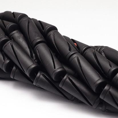 Природные бразильские черный камень бисер пряди, резные колонки, 35x12 мм, отверстие : 1 мм, около 12 шт / нитка, 15.94 дюйм