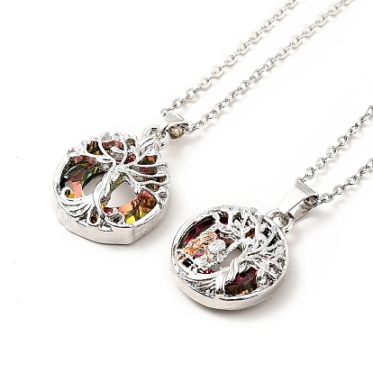 Colorful Glass Donut with Tree of Life Pendant Necklace, Alloy Jewelry for Women